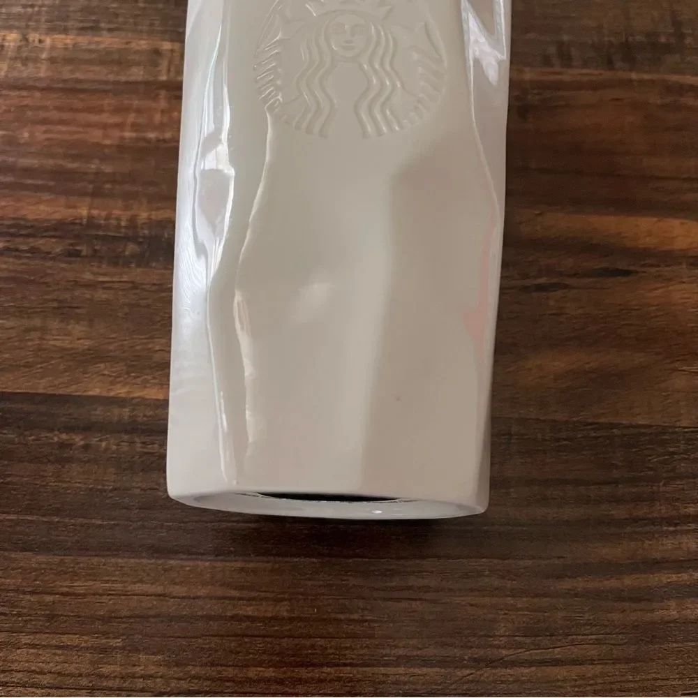 Starbucks 2013 Ceramic Double Wall Ice-Faceted Mug Travel Cup with Red Lid 10oz